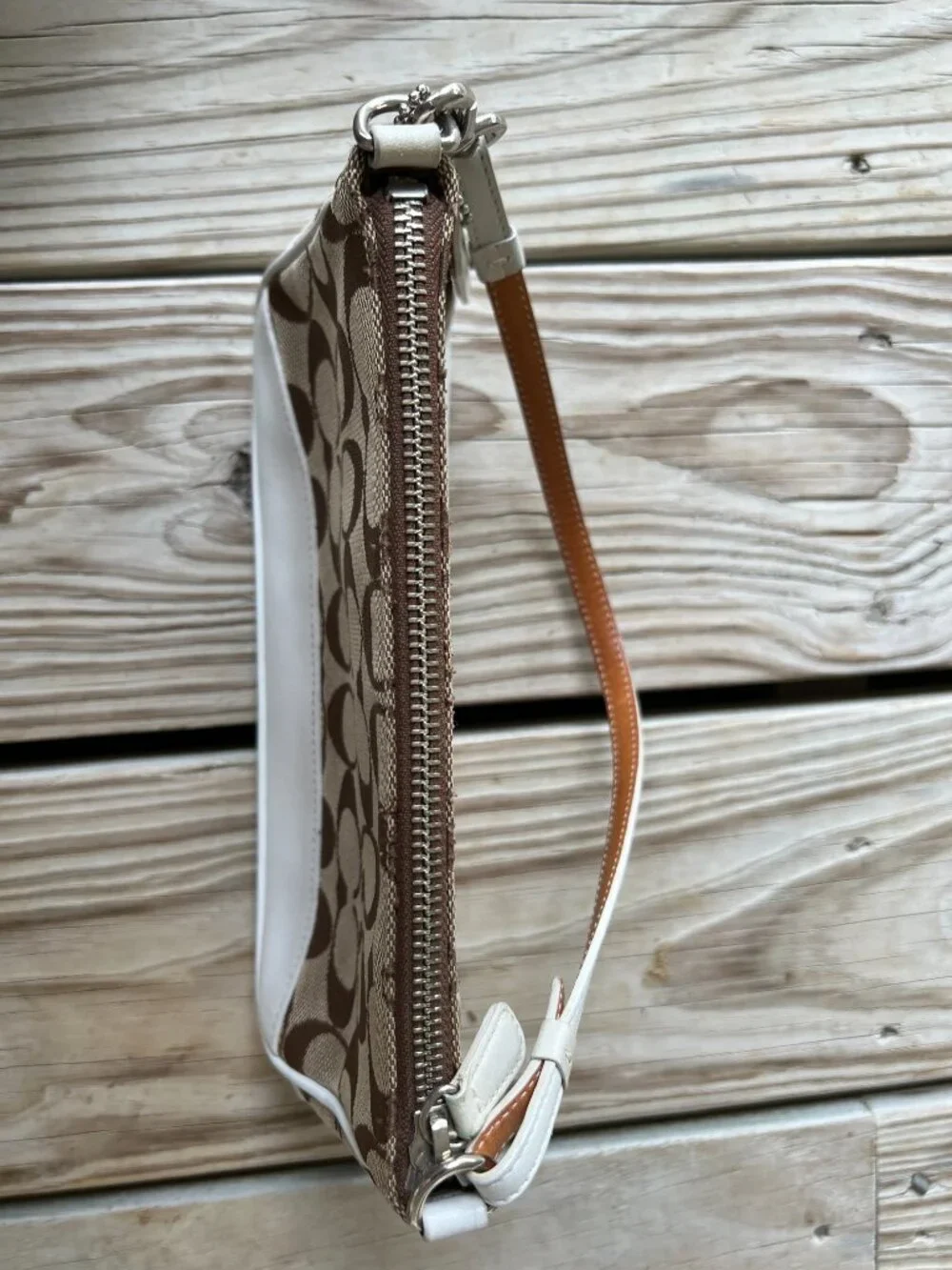 Vintage Coach Signature Jacquard Demi bag brown white leather Y2K shoulder bag - Picture 9 of 16